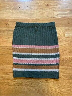 Ribbed Knit Stripe Pencil Skirt - Green, Pink & Brown